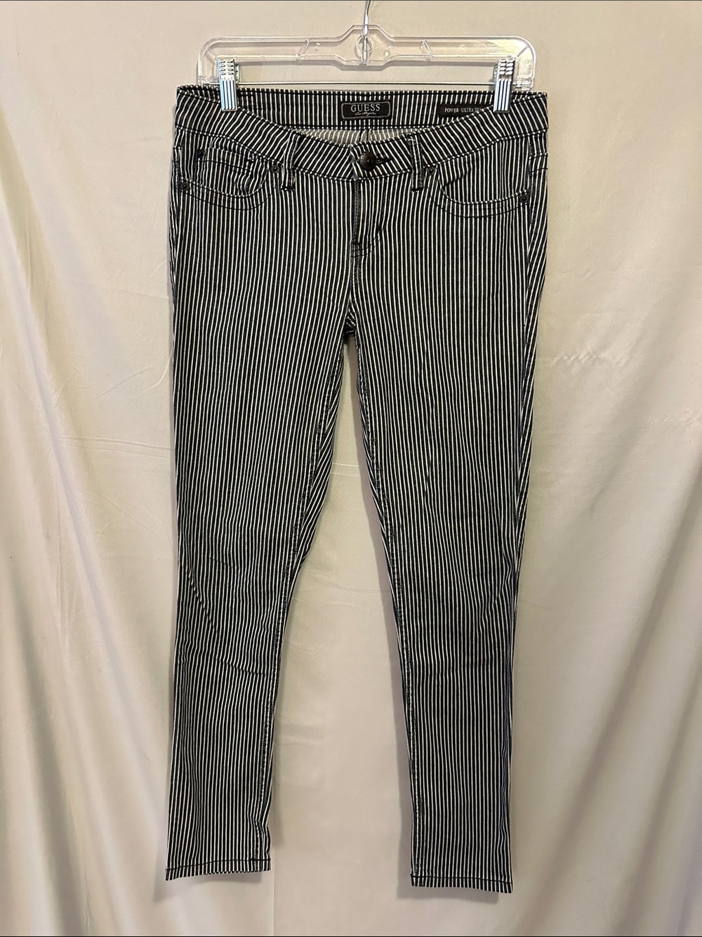 Guess Black and White Vertical Stripe Skinny Jeans